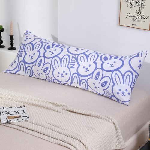 1 PC. Long Body Pillowcase, Cute Bunny Design. Lavender Color.