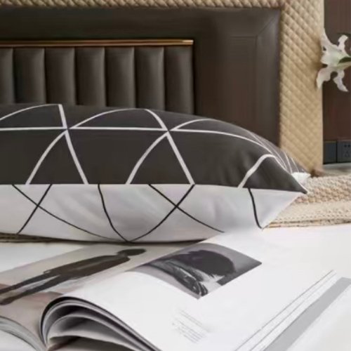1 Piece Long Pillow Case, Reversible Geometric Design Dim gray and White color. - BusDeals