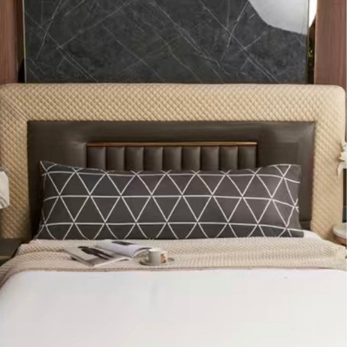 1 Piece Long Pillow Case, Reversible Geometric Design Dim gray and White color. - BusDeals