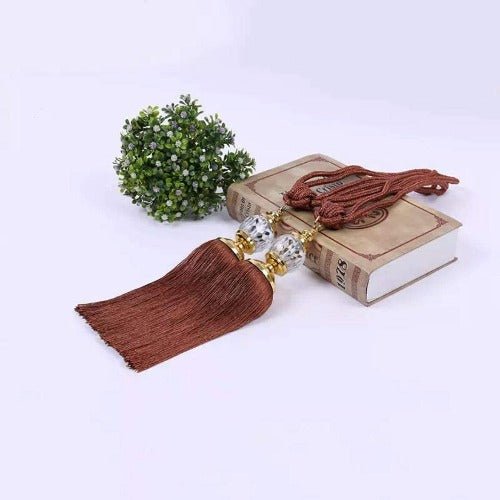 2 Pieces - Crystal Tieback, Curtain Holder, Brown Color. - BusDeals