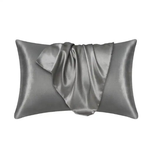 2 Pieces Pillowcases Silky Satin pillow cover set Hair Skin, Grey Color. - BusDeals