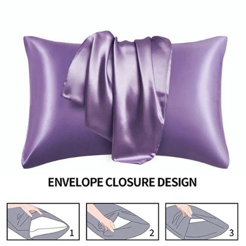 2 Pieces Pillowcases Silky Satin pillow cover set Hair Skin, Lavander Color. - BusDeals