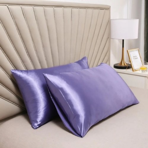 2 Pieces Pillowcases Silky Satin pillow cover set Hair Skin, Lavander Color. - BusDeals