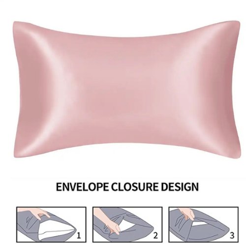 2 Pieces Pillowcases Silky Satin pillow cover set Hair Skin, Old Pink Color. - BusDeals
