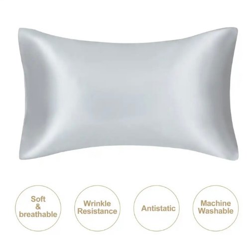 2 Pieces Pillowcases Silky Satin pillow cover set Hair Skin, Silver Color. - BusDeals