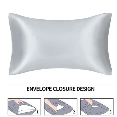 2 Pieces Pillowcases Silky Satin pillow cover set Hair Skin, Silver Color. - BusDeals