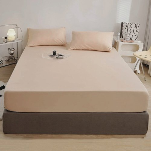 3 Pieces Fitted Bedsheet Set, Plain Beige Color, Various Sizes, BusDeals Today