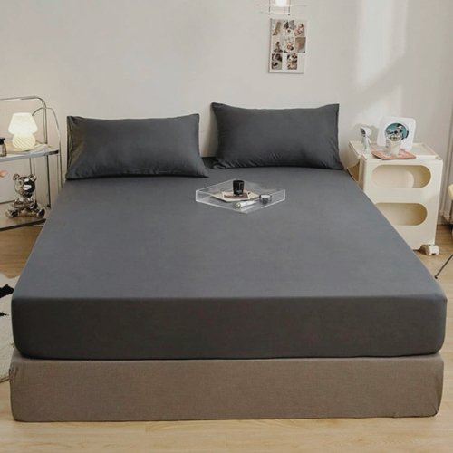 3 Pieces Fitted Bedsheet Set, Plain Black Color, Various Sizes, BusDeals Today