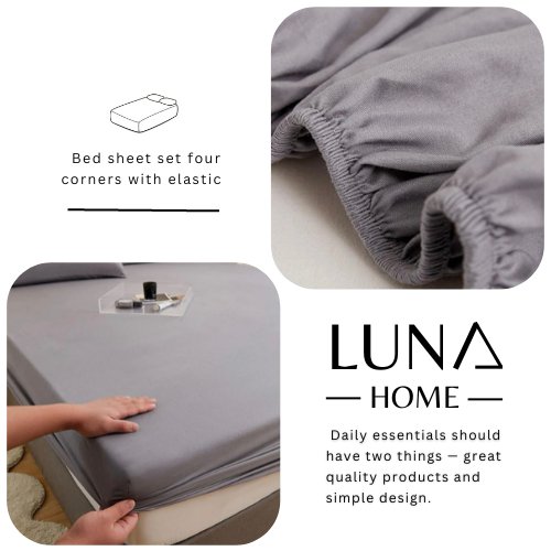 3 Pieces Fitted Bedsheet Set Plain Gray Color, Various Sizes, BusDeals Today
