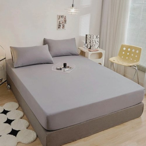 3 Pieces Fitted Bedsheet Set Plain Gray Color, Various Sizes, BusDeals Today