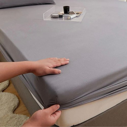 3 Pieces Fitted Bedsheet Set Plain Gray Color, Various Sizes, BusDeals Today