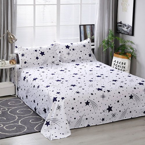 3 Pieces Bedsheet Set, Blue Stars Design. - BusDeals Today