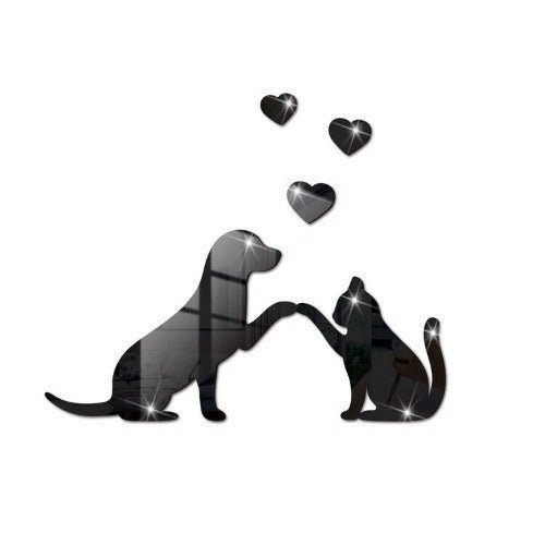 3D Wall mirror stickers dog and cat design home decor, Black color - BusDeals Today