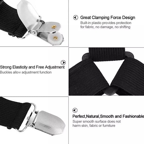 4 pieces Bed Sheet Holder Straps, black color, Adjustable Elastic Bedsheet Holders For Fitted Sheets, Easy To Install. - BusDeals