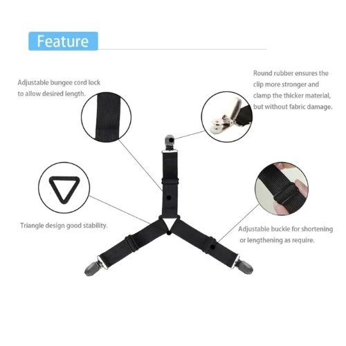 4 pieces Bed Sheet Holder Straps, black color, Adjustable Elastic Bedsheet Holders For Fitted Sheets, Easy To Install. - BusDeals