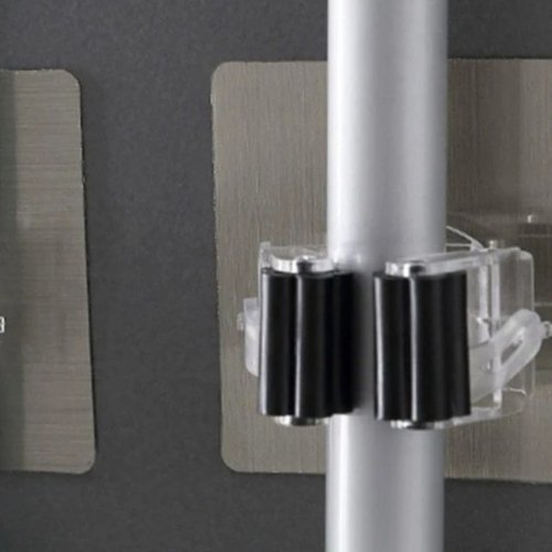 4pcs PP Mop Holder, Minimalist Wall Mounted Mop And Broom Holder, Black Color. - BusDeals