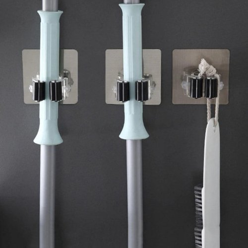4pcs PP Mop Holder, Minimalist Wall Mounted Mop And Broom Holder, Black Color. - BusDeals