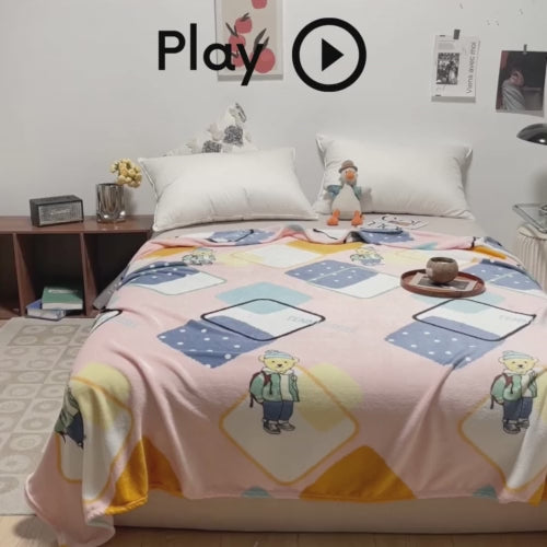 Fleece Blanket 200*230cm Super Soft Throw Pink Color with Teddy.