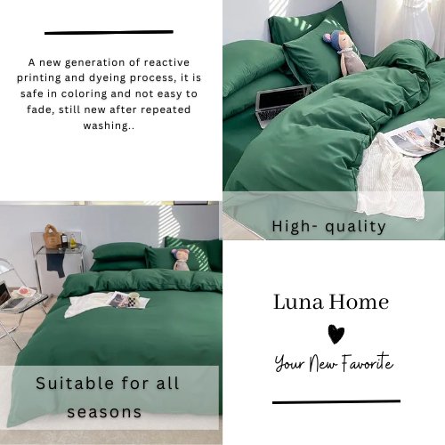 Basic Premium Single, Set of 4 Pieces, Duvet Cover Set, Green color. - BusDeals