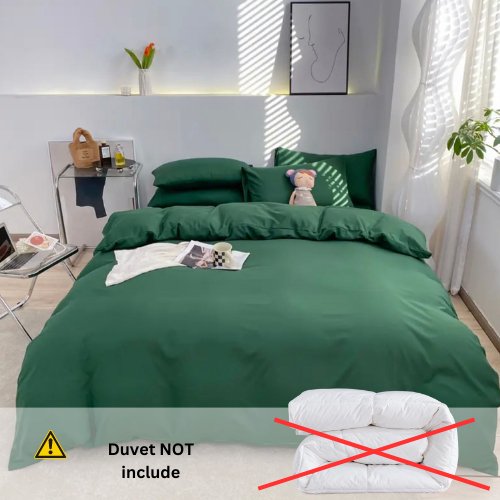 Basic Premium Single, Set of 4 Pieces, Duvet Cover Set, Green color. - BusDeals