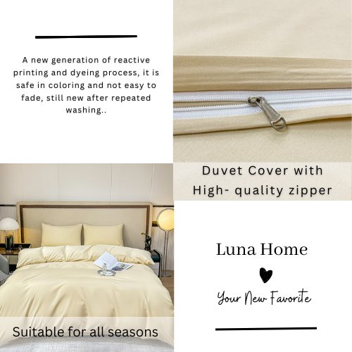 Basic Queen/Double size 6 pieces, Luna Home Premium Quality Duvet Cover Set. Creamy Milk color. - BusDeals