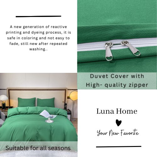 Basic Single Set of 4 Pieces, Luna Home Premium Quality Duvet Cover Set. Green color. - BusDeals