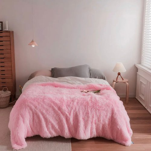 Blanket Soft Fluffy Fur Korean Style, Light Pink. - BusDeals