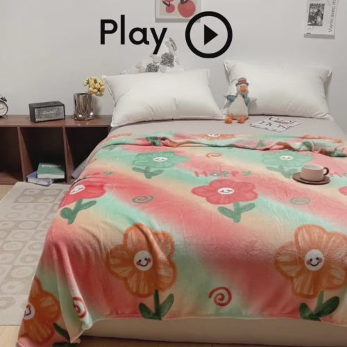 Fleece Blanket 200*230cm, Super Soft Throw Peach Floral Design.