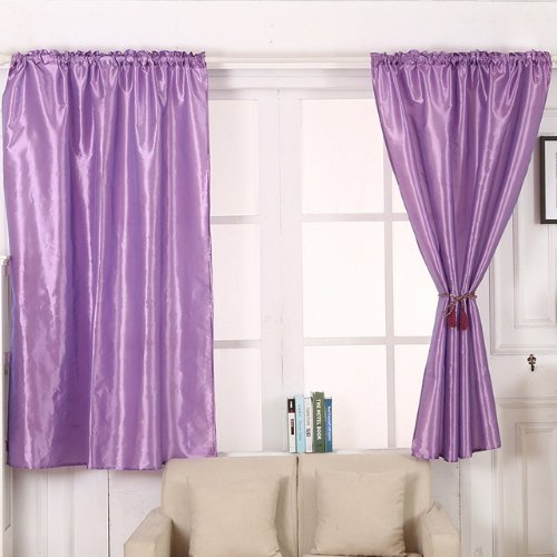 Elegant tulle, Short window curtain set of 2 pieces with 2 holder purple color with 2 free curtain holder - BusDeals