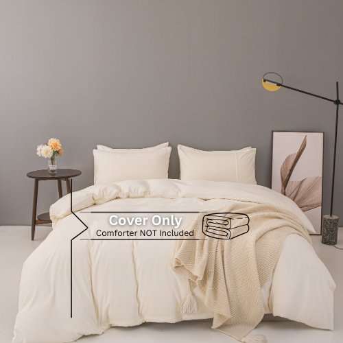 Faux Linen King Size 6 Pieces Bedding Set Without Filler, Plain Cream color. - BusDeals