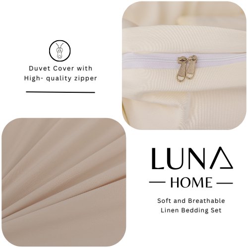 Faux Linen King Size 6 Pieces Bedding Set Without Filler, Plain Cream color. - BusDeals