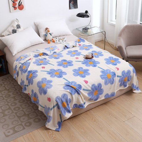 Fleece Blanket 200*230cm Super Soft Throw Blue Floral Design. - BusDeals
