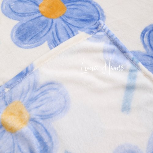 Fleece Blanket 200*230cm Super Soft Throw Blue Floral Design. - BusDeals