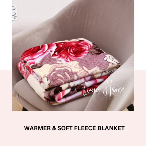 Fleece Blanket 200*230cm Super Soft Throw Cream color with Rose Design. - BusDeals