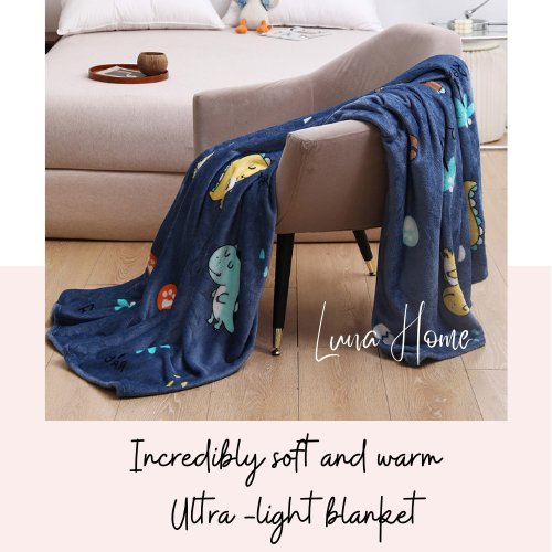 Fleece Blanket 200*230cm Super Soft Throw Dino Design, Blue Color. - BusDeals