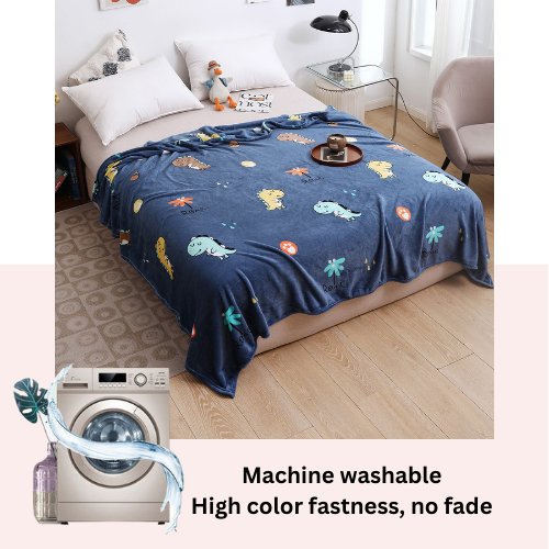 Fleece Blanket 200*230cm Super Soft Throw Dino Design, Blue Color. - BusDeals