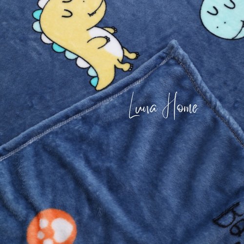 Fleece Blanket 200*230cm Super Soft Throw Dino Design, Blue Color. - BusDeals