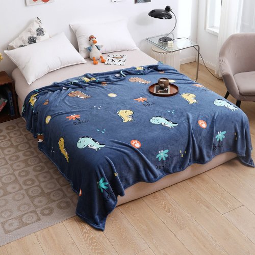 Fleece Blanket 200*230cm Super Soft Throw Dino Design, Blue Color. - BusDeals