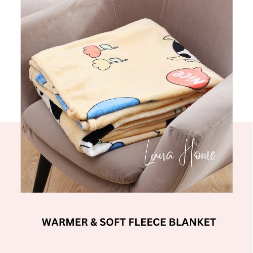 Fleece Blanket 200*230cm Super Soft Throw Orange color with Lucky Cow Moo Moo Friends Design. - BusDeals