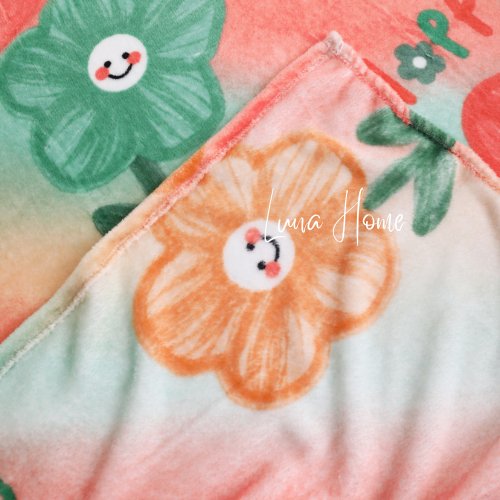 Fleece Blanket 200*230cm, Super Soft Throw Peach Floral Design. - BusDeals
