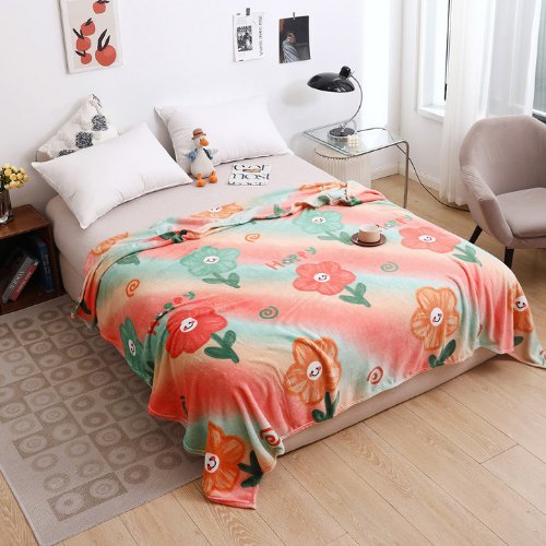 Fleece Blanket 200*230cm, Super Soft Throw Peach Floral Design. - BusDeals