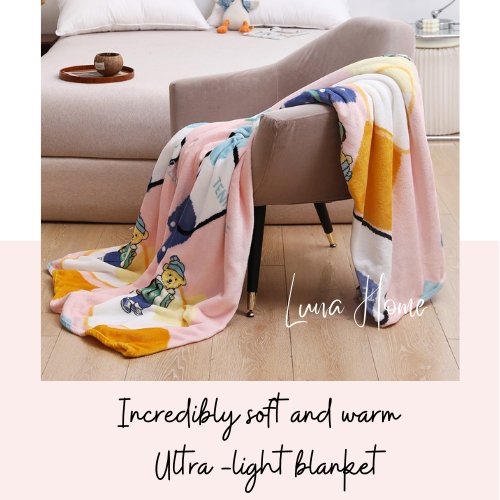 Fleece Blanket 200*230cm Super Soft Throw Pink Color with Teddy. - BusDeals