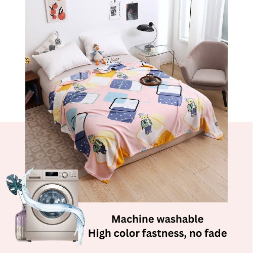 Fleece Blanket 200*230cm Super Soft Throw Pink Color with Teddy. - BusDeals