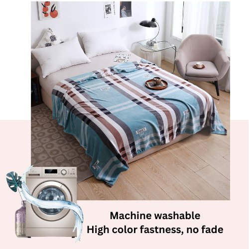 Fleece Blanket 200*230cm Super Soft Throw Simple Checks Design, Blue Color. - BusDeals
