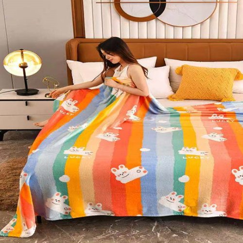 Fleece blanket, Multi-Color Stripe Design - BusDeals