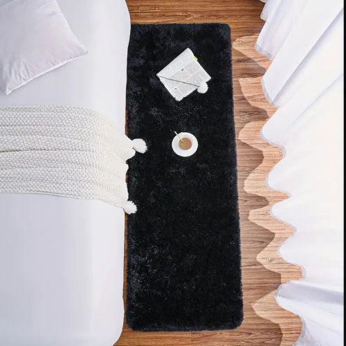 Fluffy Shag Fur Floor Rug, Black Color. - BusDeals