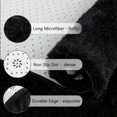 Fluffy Shag Fur Floor Rug, Black Color. - BusDeals