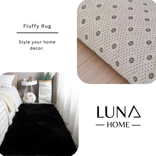 Fluffy Shag Fur Floor Rug, Black Color. - BusDeals