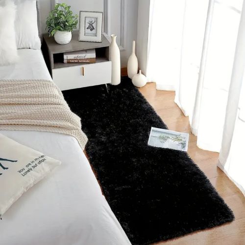Fluffy Shag Fur Floor Rug, Black Color. - BusDeals