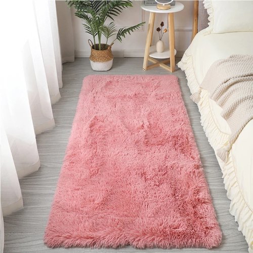Fluffy Shag Fur Floor Rug, Old Rose Color. - BusDeals